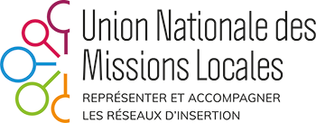 Logo de l'Union Nationale des Missions locales avec écrit : "Représenter et accompagner les réseaux d'insertion"